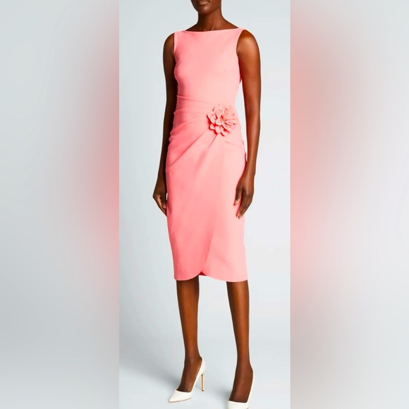 NWT Chiara Boni La Petite Robe Glenaly Flower Appliqué Dress in Peach Rose